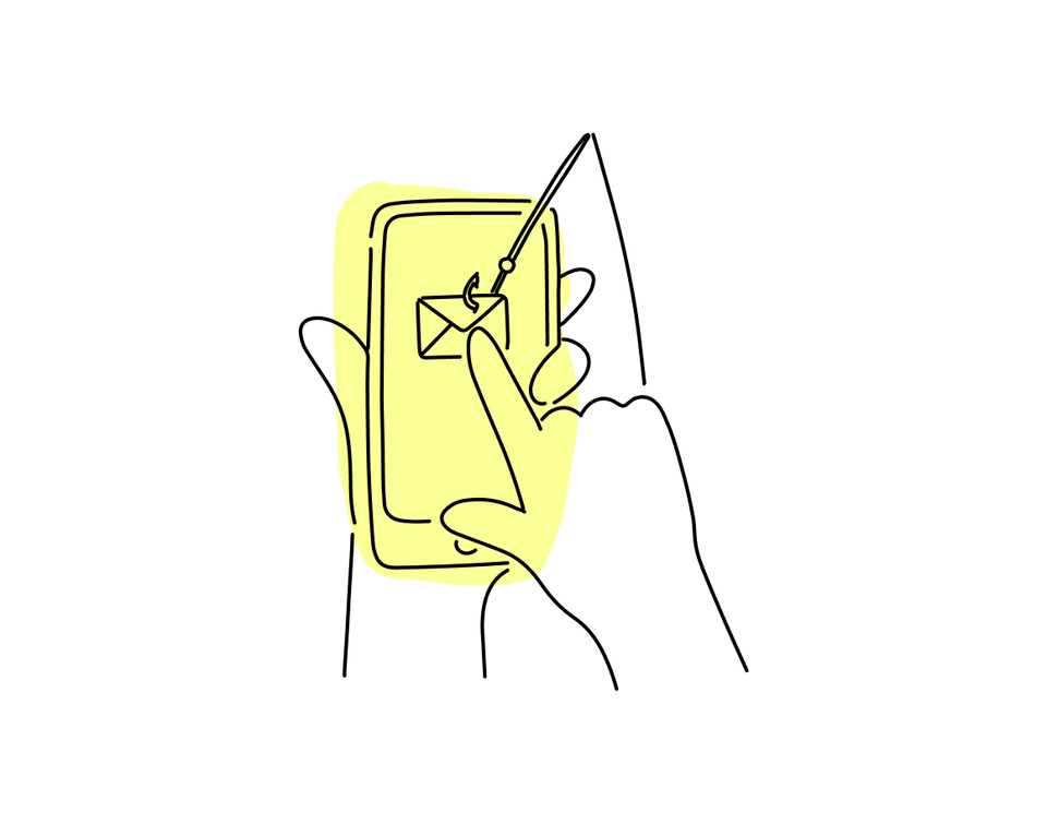 Smartphone met een e-mailmelding en een waarschuwingsicoon, als symbool voor een verdacht bericht of phishing