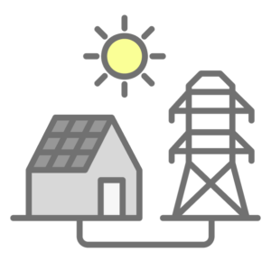 Zon, huis verbonden aan het energienet